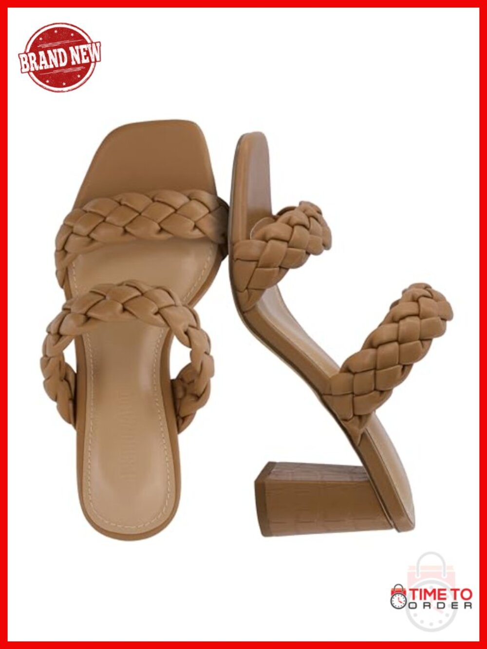 Chunky Block Heel Braided Sandals Square Toe Memory Foam Heels